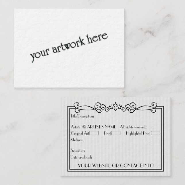 Artists' Blank ACEO Miniature Art Cards w COA (Front/Back)