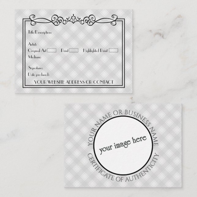 Artists' Blank COA Certificate of Authenticity Card (Front/Back)