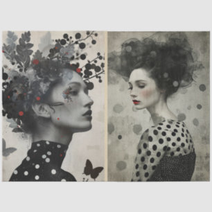 Artists Mixed Media Black White Cream Large Faces Tissue Paper