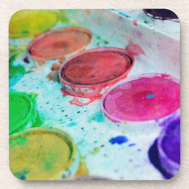 Artists Multicolored Watercolor Paint Palette Coaster (Front)