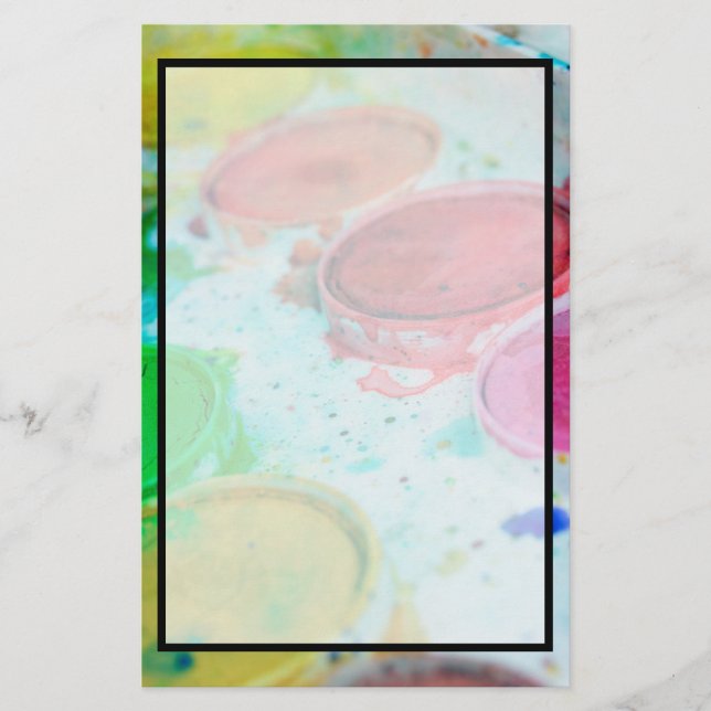 Artists Multicolored Watercolor Paint Palette Stationery (Front)