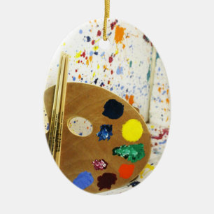Artists Paint Splatter And Palette of Paint Ceramic Tree Decoration