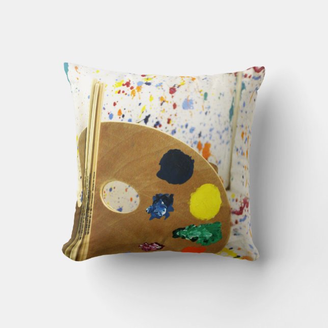 Artists Paint Splatter And Palette of Paint Cushion (Front)