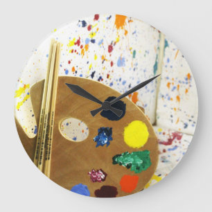Artists Paint Splatter And Palette of Paint Large Clock