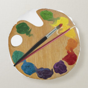 Artist's palette rainbow colour wheel round cushion