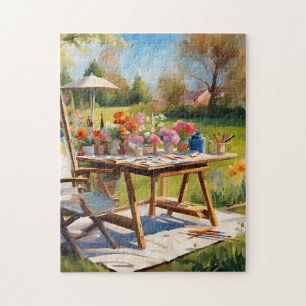 Artist's Table Outdoor Garden Scene Art Materials Jigsaw Puzzle