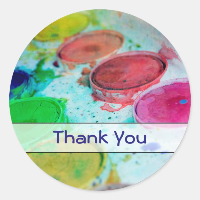 Artists Watercolor Paint Palette Thank You Classic Round Sticker (Front)
