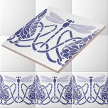 Arts And Crafts Blue & White Dragonflies Frieze Tile<br><div class="desc">This digitally enhanced blue and white image was derived from an antique 1906 arts and crafts style hand painted stencil dragonfly and lily pad border design by Williamina Parrish, who was a member of The Potters. The Potters was an informal group of American female artists in St. Louis, Missouri. You...</div>