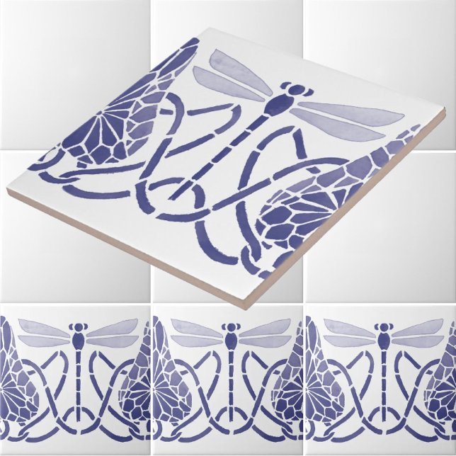 Arts And Crafts Blue & White Dragonflies Frieze Tile (Creator Uploaded)