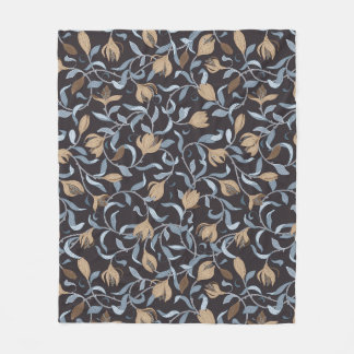 Arts and Crafts Inspired Blue and Gold Floral Fleece Blanket