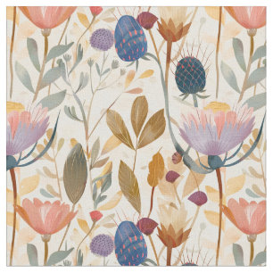 Arts and crafts inspired Scottish wildflowers Fabric