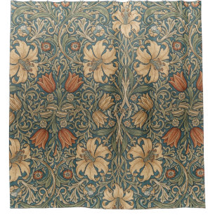 Arts and Crafts Movement Golden Lily Pattern Shower Curtain