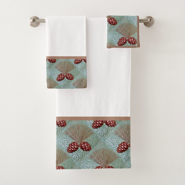 Arts and Crafts Pinecone Bath towel set (Insitu)