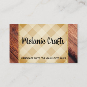 Arts and Crafts Plaid and Wood Business Card