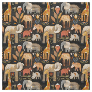 Arts and crafts safari animals fabric