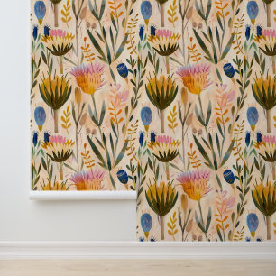 Arts and crafts Scottish thistle and wildflowers Wallpaper