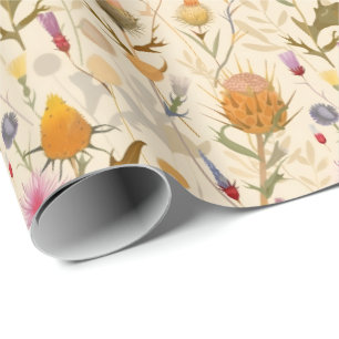 Arts and crafts Scottish thistle and wildflowers Wrapping Paper