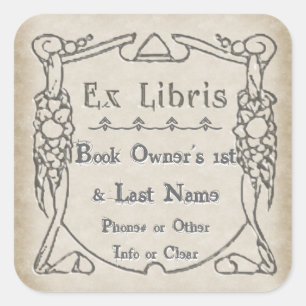 Arts and Crafts Style Bookplate (Personalised) Square Sticker