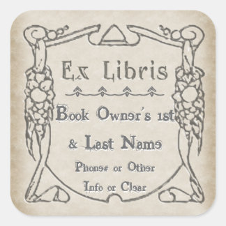 Arts and Crafts Style Bookplate (Personalised) Square Sticker