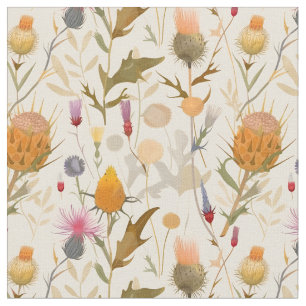 Arts and crafts style Scottish wildflower design Fabric