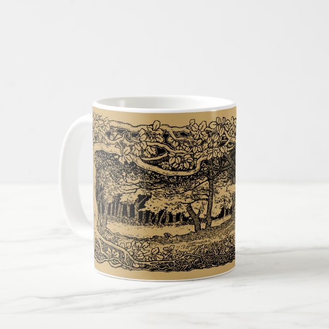 Arts And Crafts style Wild Forest Coffee Mug (Front Left)