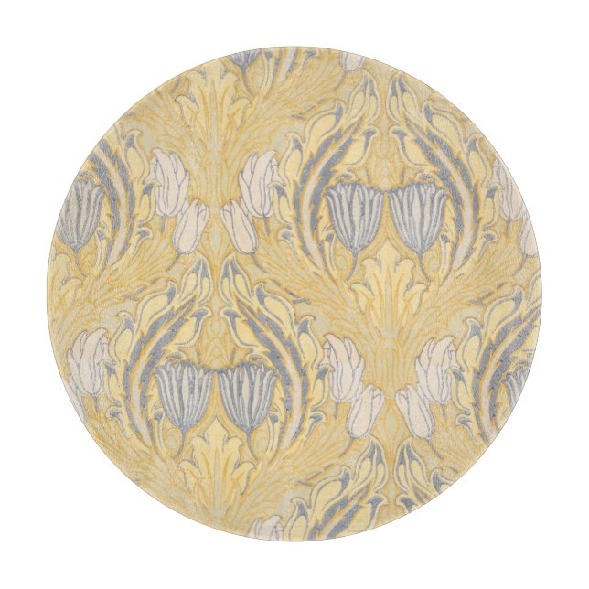 Arts and Crafts Walter Crane Blue White Tulips Cutting Board (Front)