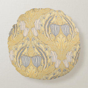 Arts and Crafts Walter Crane Blue White Tulips Round Cushion