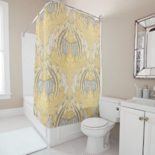 Arts and Crafts Walter Crane Blue White Tulips Shower Curtain