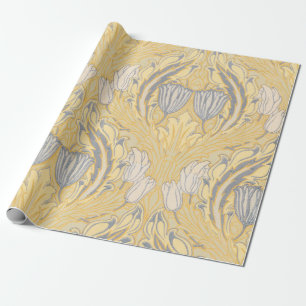 Arts and Crafts Walter Crane Blue White Tulips Wrapping Paper