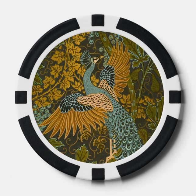 Arts and Crafts Walter Crane Peacock Pattern Poker Chips (Front)