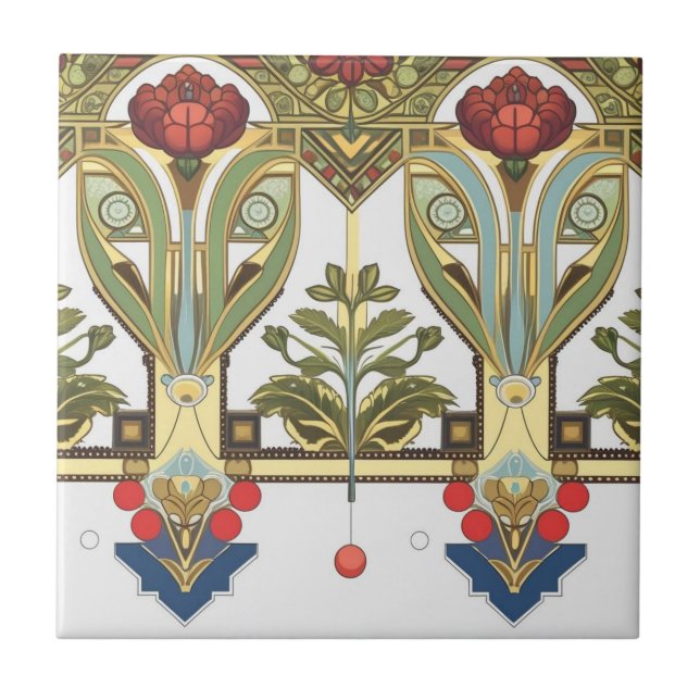 Arts & Crafts Craftsman and Mission Style floral  Tile (Front)