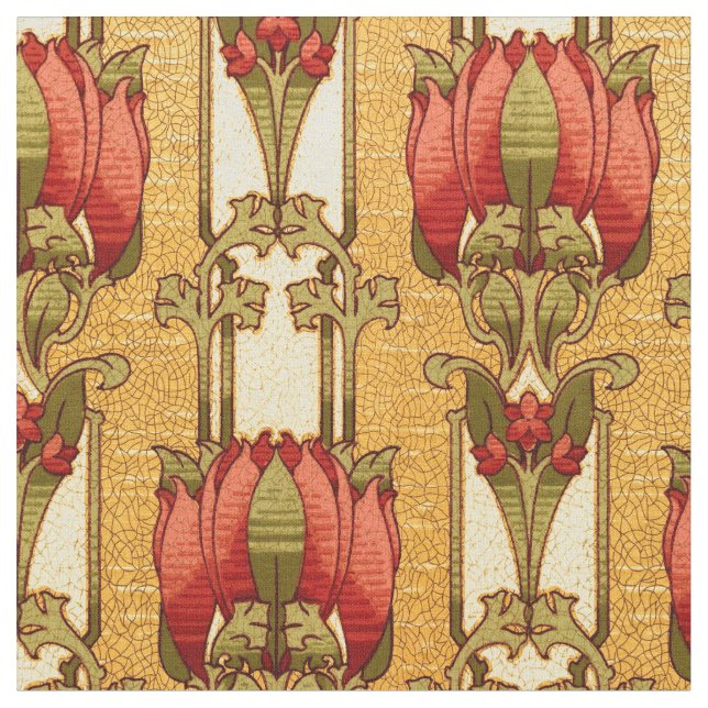 Arts & Crafts, Craftsman or Mission Style Flowers Fabric (Close Up)