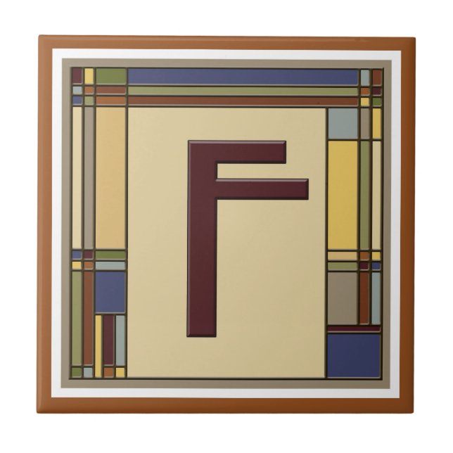 Arts & Crafts Geometric Initial F Tile (Front)
