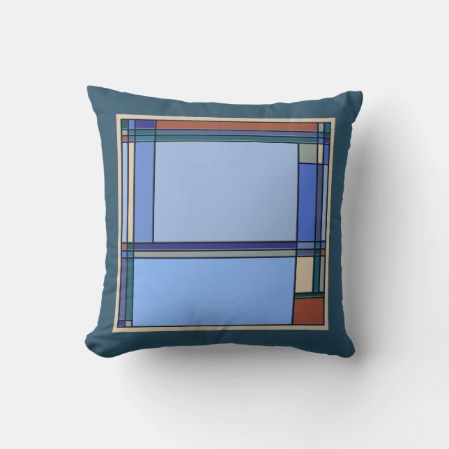 Arts & Crafts Geometric Pattern in Blue and Teal Cushion (Front)