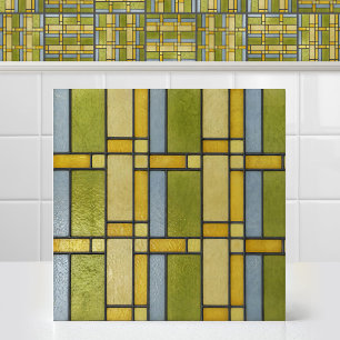 Arts Crafts Historic Geometric Stained Glass Lime Tile