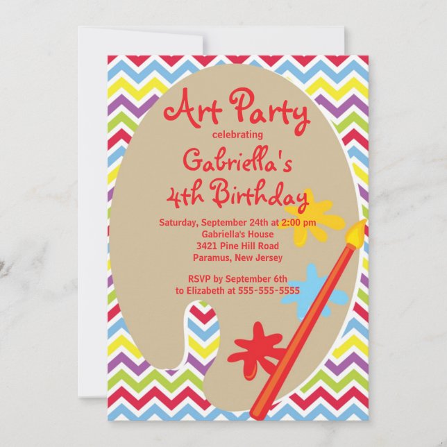 Arts & Crafts Kids Paint Birthday Party Invitation (Front)