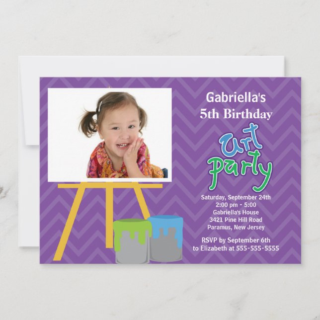 Arts & Crafts Kids Paint Photo Birthday Party Invitation (Front)