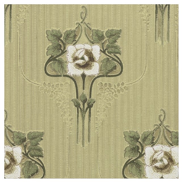 Arts & Crafts, Mission Style White Floral Pattern Fabric (Close Up)