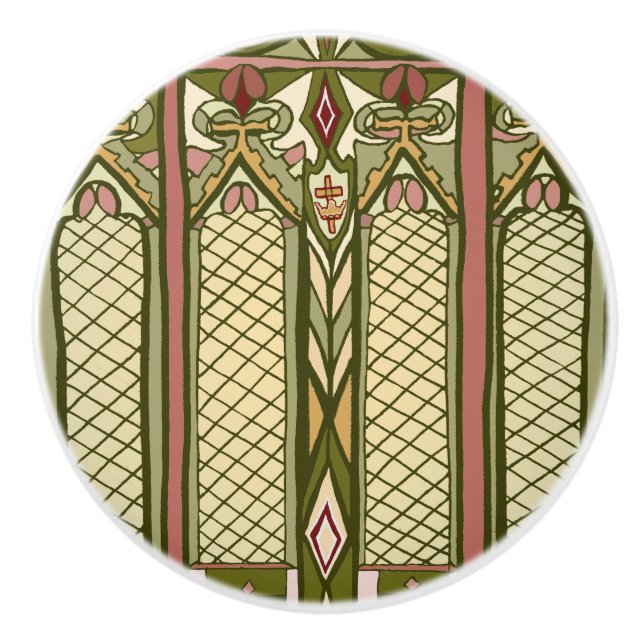 Arts & Crafts stained glass inspired door pulls. Ceramic Knob (Front)