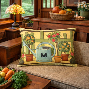 Arts & Crafts Style Garden Potted Plants Frieze Decorative Cushion
