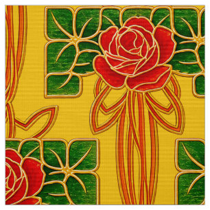Arts & Crafts Style Rose Bush Pattern Fabric