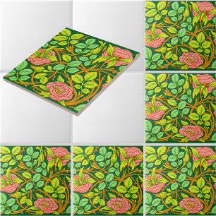 Arts & Crafts Style Rose Vines Frieze Pattern Tile