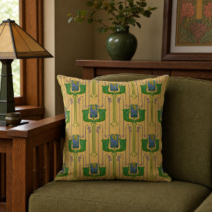 Arts & Crafts Style Tulips Floral Pattern Cushion