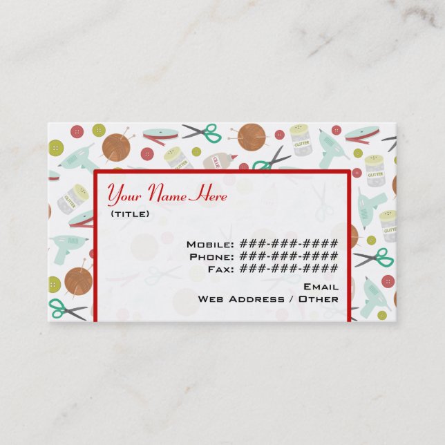Arts & Crafts Themed Business Card (Front)