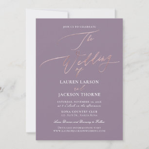 ArtsApp Calligraphy Dusty Purple Faux Rose Gold Invitation