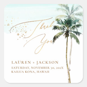 ArtsApp Chic Tropical Paradise Wedding Square Sticker