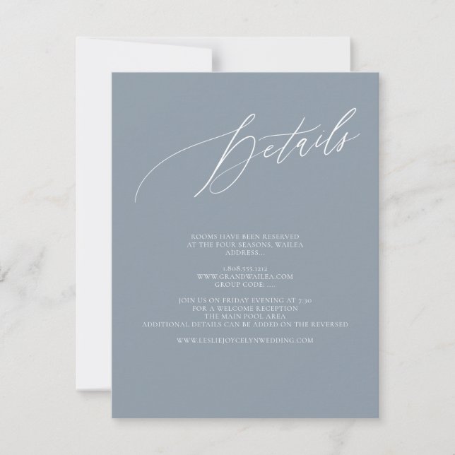 ArtsApp Elegant Dusty Blue Details Calligraphy RSVP Card (Front)
