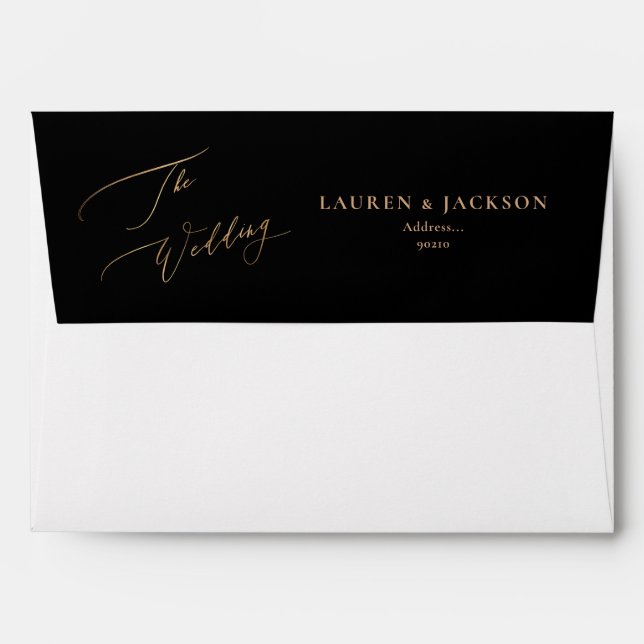 ArtsApp Elegant Faux Gold Calligraphy Wedding Envelope (Back (Top Flap))