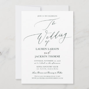 ArtsApp Elegant Forest Green Calligraphy Wedding Invitation