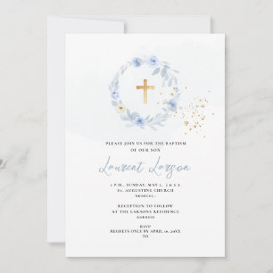 ArtsApp Elegant H2 Dusty Blue Roses Baptism Invitation